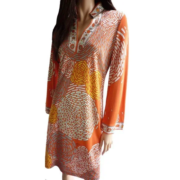 Flora Kung Coral silk jersey split neck tunic dress NWT - Picture 2 of 2